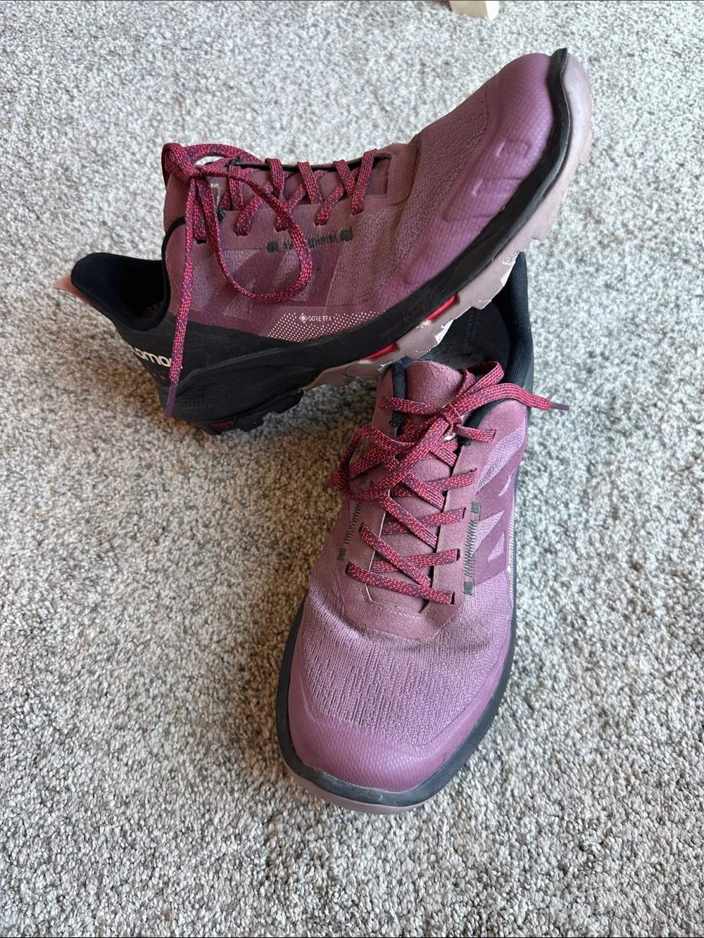 Salomon Outpulse Women's Trail Sneakers in Plum Pink and Black